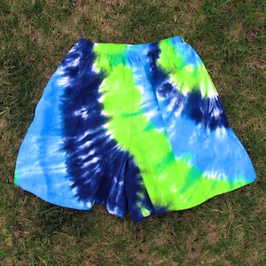 Green and Blue Tie-Dye Shorts for Men or Women