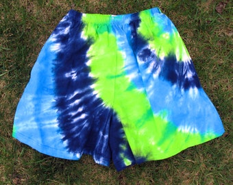 Green and Blue Tie-Dye Shorts for Men or Women