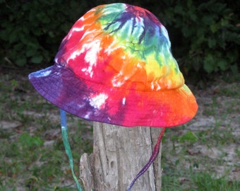 Tie-Dye Rainbow Sun Hat with Strap for Infants and Toddlers