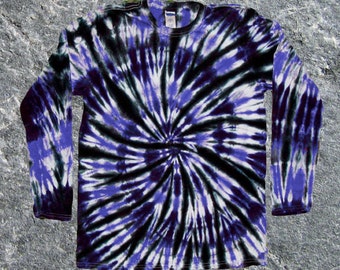 Black and Royal Blue Long-sleeved Tie-Dye Tee