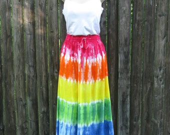 Long Tie-Dyed Rainbow Rayon Skirt