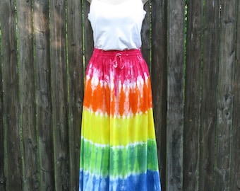 Long Tie-Dyed Rainbow Rayon Skirt