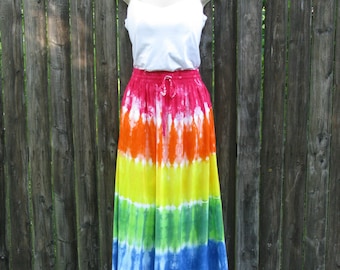 Long Tie-Dyed Rainbow Rayon Skirt