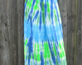 Long Rayon Skirt Tie-dyed in Dramatic Colors