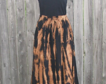 Long Rayon Skirt Tie-dyed in Burnout Black and Tan