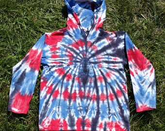 Red, Blue, and Black Tie-dye Hoodie for kids