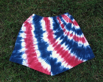 Tie-Dye Shorts in Red, White, and Blue