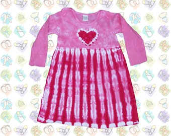 Pink Heart Tie-Dye Long Sleeve Infant Dress