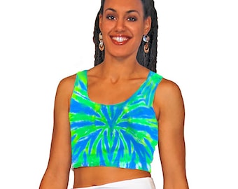 Tie-dye crop top in blue and green