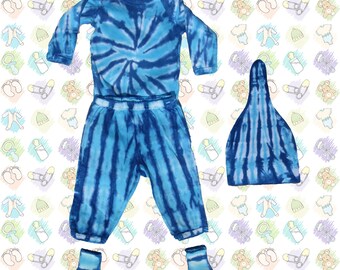 Blue Pinwheel and Stripes Tie-Dye Winter Baby Outfit