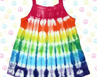 Infant sleeveless dress with rainbow stripes