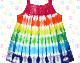 Infant sleeveless dress with rainbow stripes