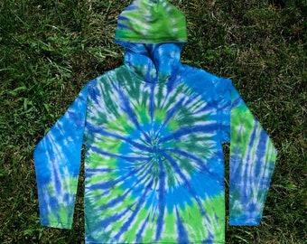 Blue and Green Spiral Tie-dye Hoodie for Kids