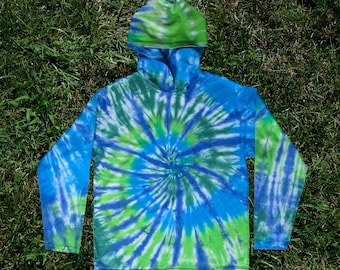 Blue and Green Spiral Tie-dye Hoodie for Kids