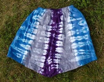 Purple, Gray, and Blue Tie-Dye Shorts for Men or Women