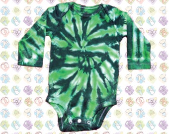 Green Pinwheel Tie-Dye Long-sleeved Onesie