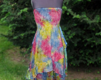 Pink, Yellow, and Pale Blue Ruffled Skirt or Dress