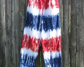 June Sale: Tie-Dye Scrub Pants in Red, White, and Blue size XL
