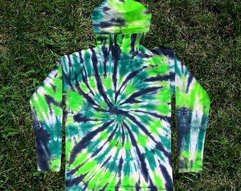 Green and Black Spiral Tie-dye Hoodie for Kids