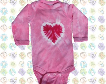 Pink Heart Tie-Dye Long-sleeved Onesie