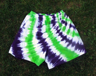 Purple and Green Tie-Dye Shorts for Men or Women