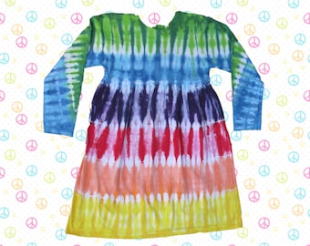 Soft Cotton Long Sleeve Dress in Rainbow Stripes