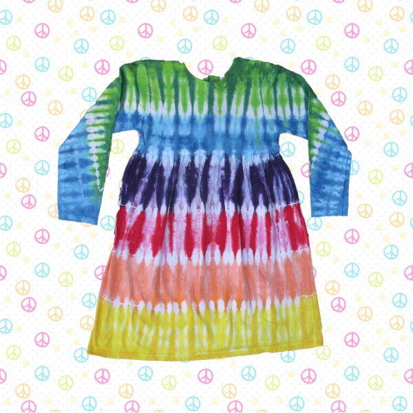 Soft Cotton Long Sleeve Dress in Rainbow Stripes