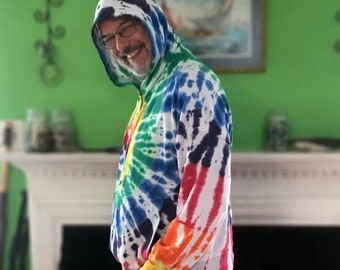 Rainbow  and White Spiral Tie-dye Hoodie