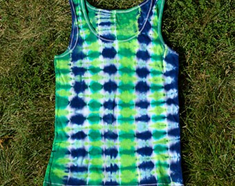 Blue and Green Tie-Dyed Tank Top size Medium
