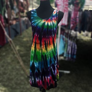 Stained Glass Tie-Dye Viskose Kurzes Tank Kleid