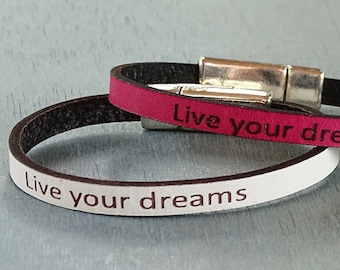 Live your dreams bracelet, Statement bracelet,Inspirational bracelet, Message bracelet,Engraved bracelet,Motivational Birthday gift