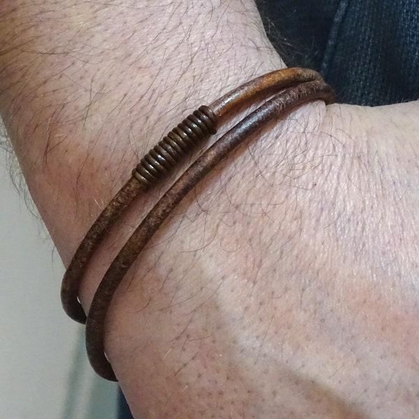 Surfer Men's Leather Bracelet Men, Mens Leather Cuff, Leather Wrap bracelet, Surfer Leather Bracelet Wristband, Rugged rustic bracelet cuff