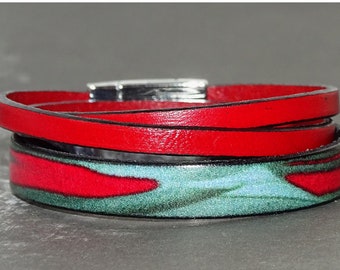 Unique, classy bracelet, eye-catching bangle, deep red, multi color, designer bracelet, fashion leather, womens  wrap bracelet