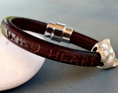 Wild heart Statement Hand Engraved genuine Licorice leather bracelet for men, Personalized inspirational survivor bracelet for brave strong