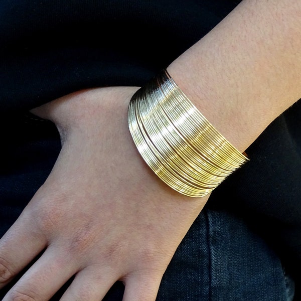 Multilayer open cuff for women, Fashion Gold Open Cuff women, Contemporary modernist women's bracelet cuff, Boho open wide cuff bracelet