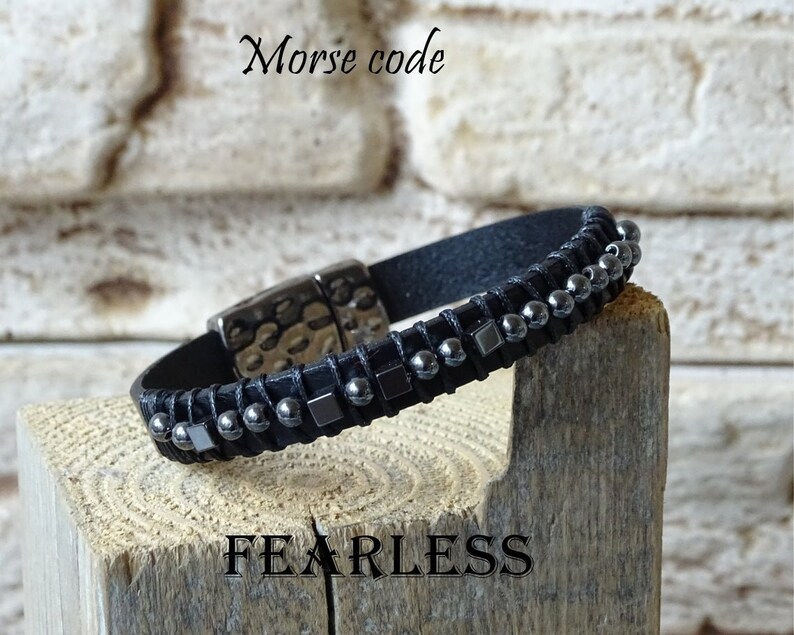 Fearless morse code bracelet for men personalised morse code leather