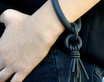 Extravagant Black rubber bracelet for women, Black Foam Rubber Circle Bracelet, Geometric rubber women's bracelet,  Contemporary bracelet