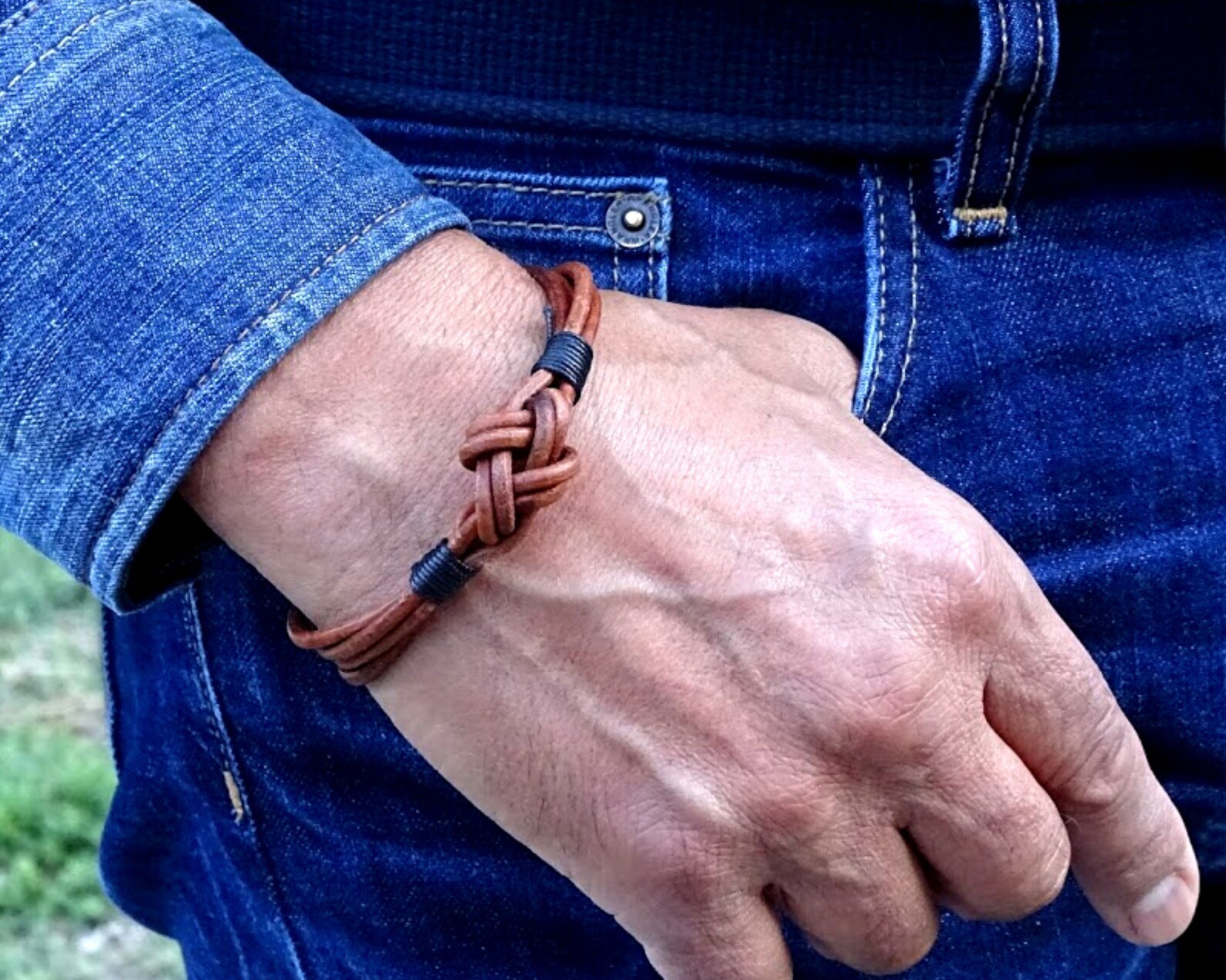 Viking Brown Leather Bracelet Mens Celtic Mens Leather Etsy