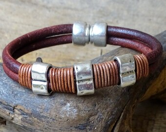 Silver and Leather mens bracelet men, friendship couples bracelet, men cuff bracelet, handmade silver mens jewelry, unique gifts for men