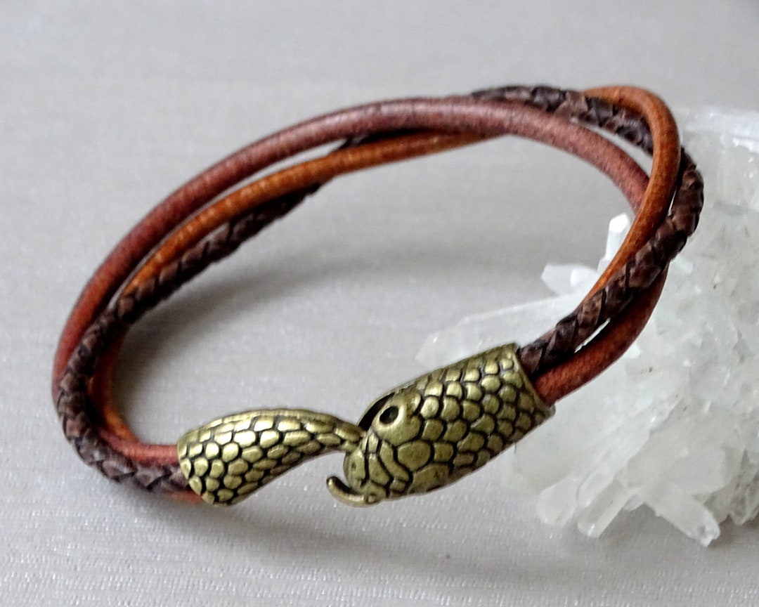 Snake Head Leather Bracelet Mens Snake Bracelet Mens Leather Etsy