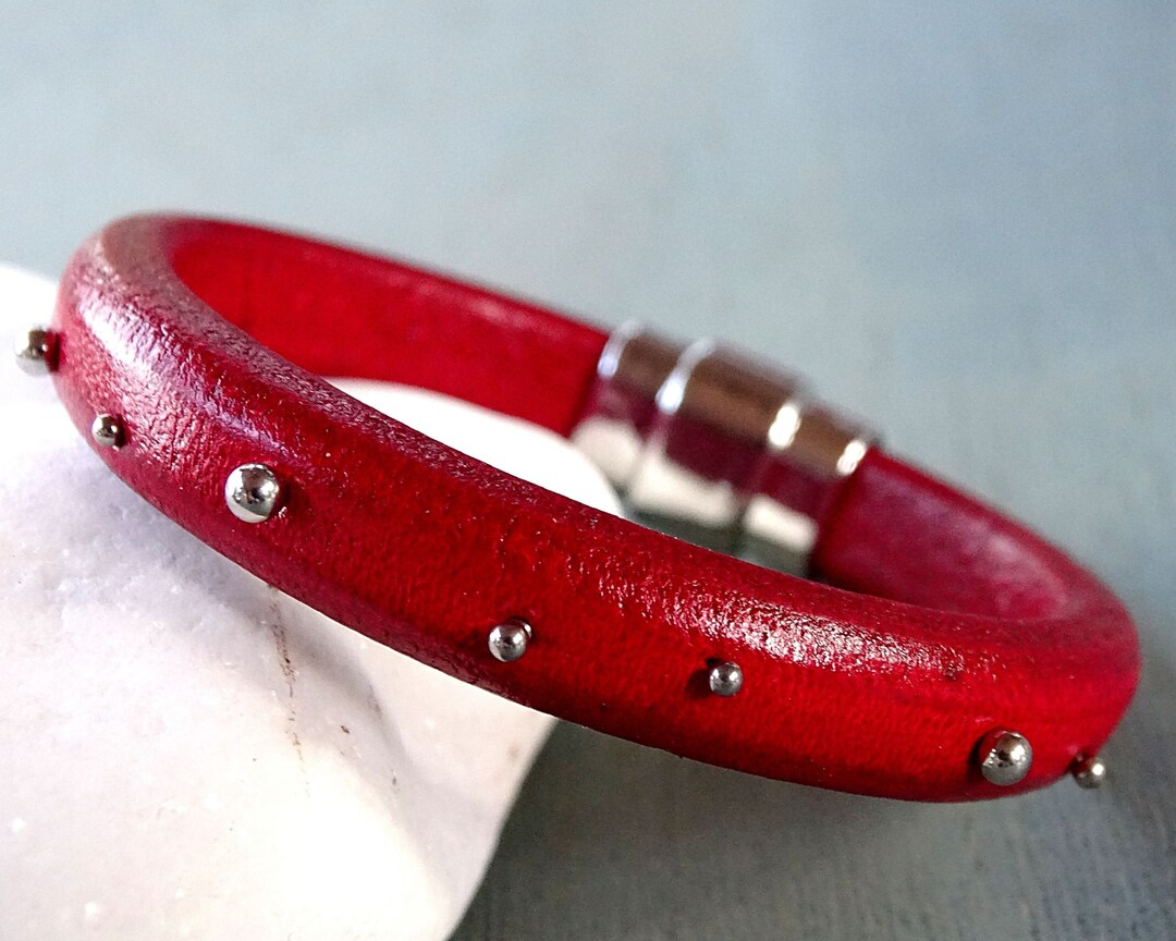 Womens Red Leather Bracelet Women, Women's Fashion Leather Bracelet