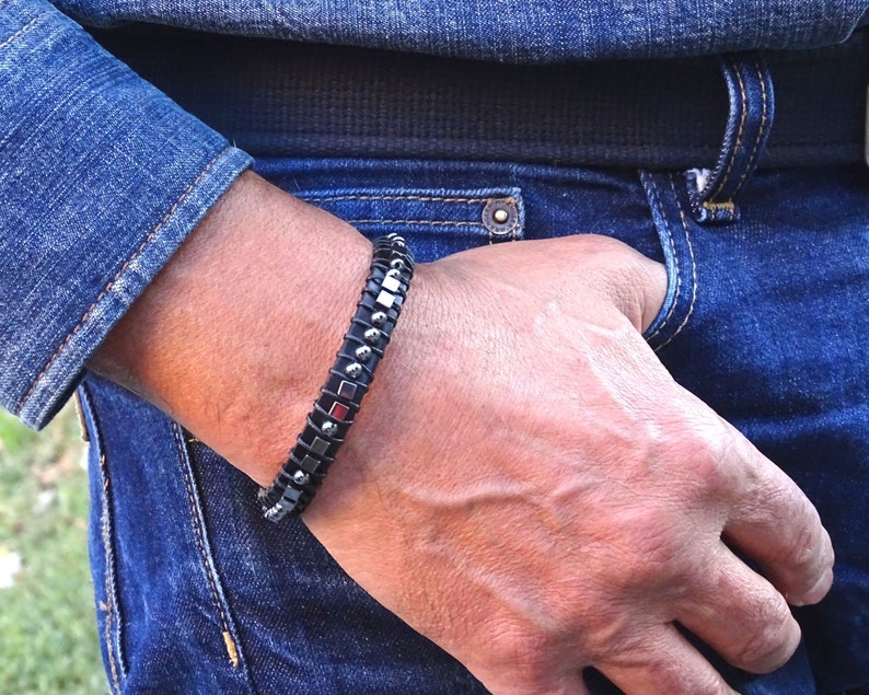 Fearless morse code bracelet for men personalised morse code leather