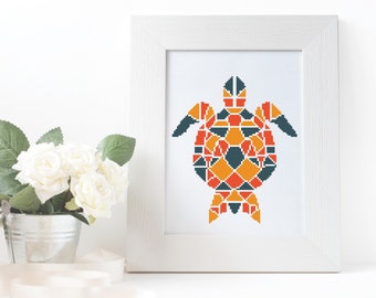 Cross stitch pattern PDF instant download , X stitch pattern, turtle, animal, geometric