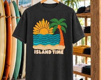 Island Time Tee | Retro Sun Palm Wave Shirt | Tropical Beach T-Shirt | Comfort Colors Gift