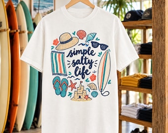 Simple Salty Life Beach Doodle Tee | Hand-Drawn Summer Shirt (Comfort Colors)