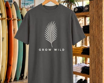 Grow Wild-t-shirt | Minimalistisk palmbladsskjorta | Inspirerande havs-t-shirt | Komfortfärger