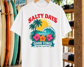 Salty Days Tropical Sunset Tee | Hibiscus Wave Shirt (Comfort Colors)