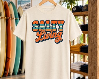 Salty Living 70s Retro Stripe Beach Tee | Comfort Colors Gift