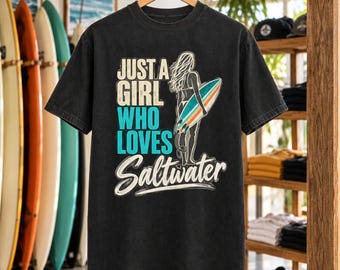 Surfer Girl Saltwater Tee | Line Art Surf Shirt (Comfort Colors)