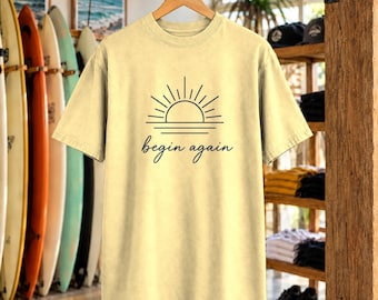 Börja igen-t-shirt | Minimalistisk soluppgångströja | Inspirerande havströja | Komfortfärger